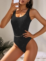 ZAFUL Basic Textured Binding One-piece Swimsuit Tummy Control Swimwear S Black