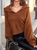 ZAFUL Batwing Sleeve Turn Down Collar Jumper Sweater S Deep coffee