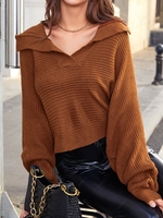 ZAFUL Batwing Sleeve Turn Down Collar Jumper Sweater S Deep coffee