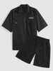 ZAFUL Be Happy Everyday Letter Cargo Shirt and Shorts Two Piece Set L Black