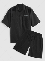 ZAFUL Be Happy Everyday Letter Cargo Shirt and Shorts Two Piece Set Xl Black