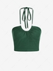 ZAFUL Beaded Halter Open Back Ruched Tank Top M Deep green