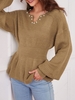 ZAFUL Beading Drop Shoulder Smocked Sweater S Light coffee
