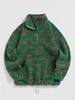 ZAFUL Bear Animal Print Raglan Sleeves Half Zip Pocket Faux Sherpa Fluffy Teddy Fall Winter Pullover Sweatshirt M Deep green
