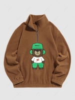 ZAFUL Bear Towel Embrodiered Polar Fleece Quater Zip Pullover Sweatshirt L Deep coffee