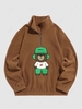 ZAFUL Bear Towel Embrodiered Polar Fleece Quater Zip Pullover Sweatshirt S Deep coffee