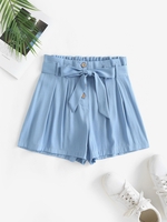 ZAFUL Belted Button Fly Paperbag Shorts L Light blue