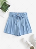 ZAFUL Belted Button Fly Paperbag Shorts M Light blue