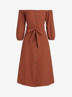 ZAFUL Belted Button Up Off Shoulder Midi Dress S Deep coffee