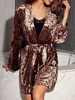 ZAFUL Belted Crushed Velvet Nightwear Robe S Deep coffee