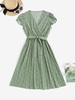 ZAFUL Belted Leopard Pleated Midi Dress Xl Green