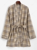 ZAFUL Belted Plaid Longline Robe Coat S Coffee