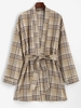 ZAFUL Belted Plaid Longline Robe Coat Xl Coffee