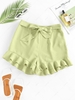 ZAFUL Belted Solid Ruffled Cuffs Shorts L Green