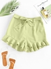 ZAFUL Belted Solid Ruffled Cuffs Shorts S Green
