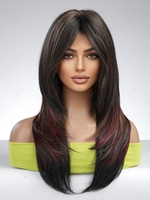 zaful Black and Red Mixed Color Middle Part Bangs Long Synthetic Layered Straight Wig