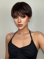zaful Black Brown Color Side Bang Pixie Haircut Short Synthetic Wig