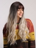 zaful Black Brown Gradient Light Golden See-through Bang Long Wavy Synthetic Wig