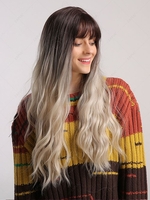 zaful Black Brown Gradient Light Golden See-through Bang Long Wavy Synthetic Wig