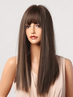 zaful Black Brown Highlight Full Bang Silky Straight Synthetic Wig