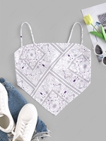 ZAFUL Bohemian Paisley Cami Tie Back Crop Bandana Top L Light purple
