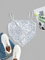 ZAFUL Bohemian Paisley Cami Tie Back Crop Bandana Top Xl White