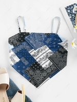 ZAFUL Bohemian Paisley Tie Back Cami Bandana Top S Blue