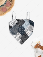 ZAFUL Bohemian Paisley Tie Back Cami Bandana Top Xl Black
