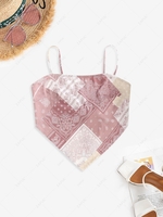 ZAFUL Bohemian Paisley Tie Back Cami Bandana Top Xl Light coffee
