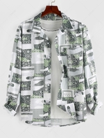ZAFUL Bohemian Patchwork Print Pocket Shirt Xl Light green