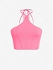 ZAFUL Boned Detail Cutaway Shoulder Crop Halter Top S Light pink