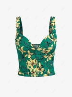 ZAFUL Boning Corset-style Floral Bustier Tank Top M Deep green