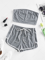 ZAFUL Bowknot Contrast Binding Strapless Shorts Set L Light gray