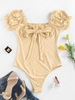 ZAFUL Bowknot Puff Sleeve Bodysuit Xl Light yellow