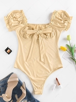 ZAFUL Bowknot Puff Sleeve Bodysuit Xl Light yellow