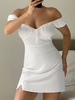 ZAFUL Bowknot Puff Sleeve Slit Mini Dress Xl White
