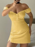 ZAFUL Bowknot Puff Sleeve Slit Mini Dress Xl Yellow