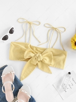 ZAFUL Bowknot Tie Shoulder Crop Cami Top M Yellow