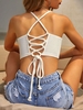 ZAFUL Braided Lace Up Ribbed Crop Top S White
