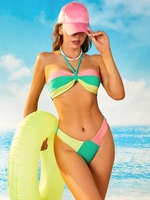ZAFUL Brazilian Colorblock Ribbed High Cut Twist Bikini Swimwear M Multi a