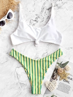 ZAFUL Brazilian Flag Print Contrast Striped Knot Bikini Set S Multi b