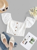 ZAFUL Broderie Anglaise Flutter Sleeve Crop Blouse Xl White