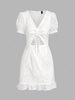 ZAFUL Broderie Anglaise Ruffle Cinched Cutout Mini Dress S White