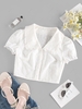 ZAFUL Broderie Anglaise Ruffle Crop Blouse S White