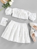ZAFUL Broderie Anglaise Ruffle Off Shoulder Skirt Set Xl White