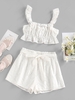 ZAFUL Broderie Anglaise Ruffle Paperbag Shorts Set Xl White