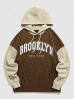 ZAFUL BROOKLYN NEW YORK Fleece Colorblock Hoodie M Deep coffee