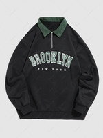ZAFUL BROOKLYN NEW YORK Half Zip Corduroy Sweatshirt Xl Black