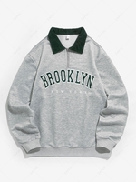 ZAFUL BROOKLYN NEW YORK Half Zip Corduroy Sweatshirt Xl Light gray