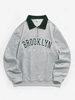 ZAFUL BROOKLYN NEW YORK Half Zip Corduroy Sweatshirt Xxl Light gray